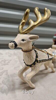 Vintage Long Santa Sleigh and Deer Reindeer Red and Cream Rare