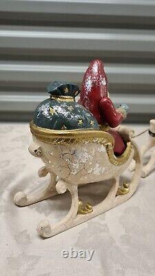 Vintage Long Santa Sleigh and Deer Reindeer Red and Cream Rare