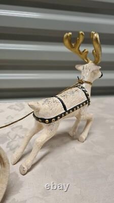 Vintage Long Santa Sleigh and Deer Reindeer Red and Cream Rare