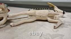 Vintage Long Santa Sleigh and Deer Reindeer Red and Cream Rare