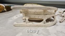 Vintage Long Santa Sleigh and Deer Reindeer Red and Cream Rare