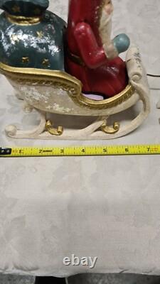 Vintage Long Santa Sleigh and Deer Reindeer Red and Cream Rare