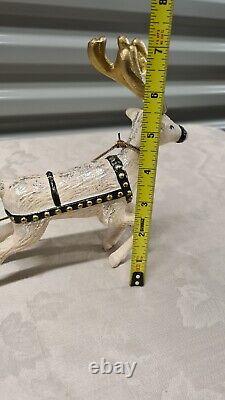 Vintage Long Santa Sleigh and Deer Reindeer Red and Cream Rare