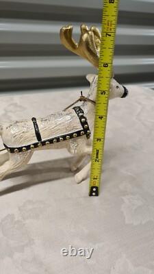 Vintage Long Santa Sleigh and Deer Reindeer Red and Cream Rare