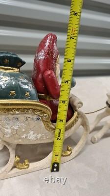 Vintage Long Santa Sleigh and Deer Reindeer Red and Cream Rare