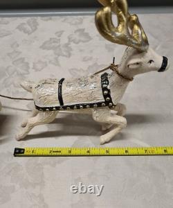 Vintage Long Santa Sleigh and Deer Reindeer Red and Cream Rare