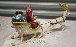 Vintage Long Santa Sleigh and Deer Reindeer Red and Cream Rare