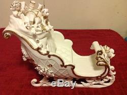 Vintage Lot O'Well White Porcelain Christmas Santa Sleigh Gold accents Reindeer