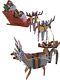 Vintage Mcm Balsa Wood Santa Claus Riding In Sleigh With 8 Reindeer Htf