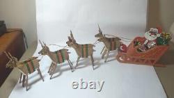 Vintage MCM Balsa Wood Santa Claus Riding In Sleigh With 8 Reindeer HTF
