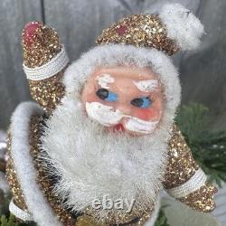 Vintage MCM Japan Gold Confetti Sleigh Sled 9 Team Reindeer Santa Plastic Xmas