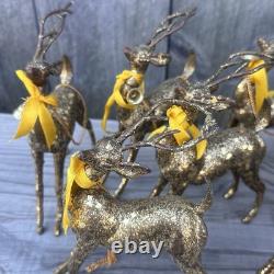 Vintage MCM Japan Gold Confetti Sleigh Sled 9 Team Reindeer Santa Plastic Xmas