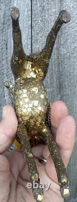 Vintage MCM Japan Gold Confetti Sleigh Sled 9 Team Reindeer Santa Plastic Xmas