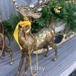 Vintage MCM Japan Gold Confetti Sleigh Sled 9 Team Reindeer Santa Plastic Xmas