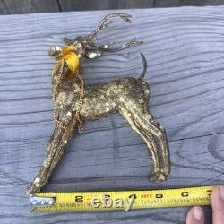 Vintage MCM Japan Gold Confetti Sleigh Sled 9 Team Reindeer Santa Plastic Xmas