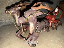 Vintage Mechanical Replicas Cast Iron Santa Sleigh 2 Reindeer Boonville NY