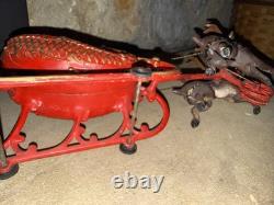 Vintage Mechanical Replicas Cast Iron Santa Sleigh 2 Reindeer Boonville NY