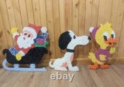 Vintage Melted Plastic Popcorn Decorations Santa Reindeer Snoopy Sleigh Duck Lot