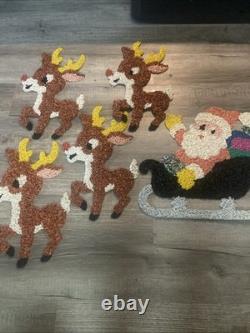 Vintage Melted Popcorn Santa Sleigh With 4 Reindeer
