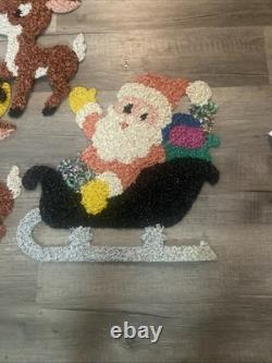 Vintage Melted Popcorn Santa Sleigh With 4 Reindeer