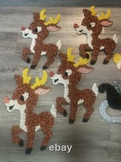 Vintage Melted Popcorn Santa Sleigh With 4 Reindeer