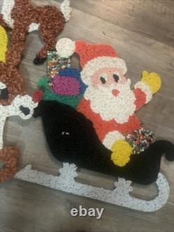 Vintage Melted Popcorn Santa Sleigh With 4 Reindeer