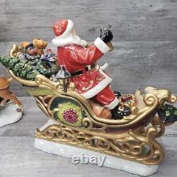 Vintage Members Mark Christmas Santa Sleigh with Reindeer Decor With Box
