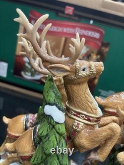 Vintage Members Mark Santa Sleigh With Reindeers Center Piece Figurine Christmas