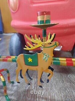 Vintage Metal Christmas Santa Reindeer Sleigh Candle Centerpiece Candelabra