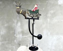 Vintage Metal Kinetic Balance Toy Santa Sleigh Reindeer