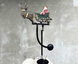 Vintage Metal Kinetic Balance Toy Santa Sleigh Reindeer