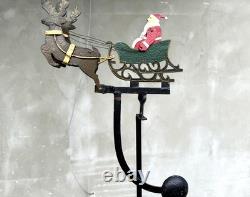 Vintage Metal Kinetic Balance Toy Santa Sleigh Reindeer