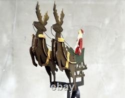 Vintage Metal Kinetic Balance Toy Santa Sleigh Reindeer