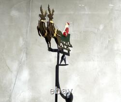 Vintage Metal Kinetic Balance Toy Santa Sleigh Reindeer