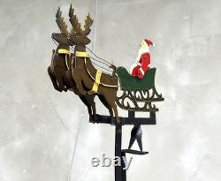 Vintage Metal Kinetic Balance Toy Santa Sleigh Reindeer