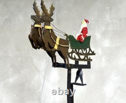 Vintage Metal Kinetic Balance Toy Santa Sleigh Reindeer
