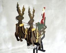 Vintage Metal Kinetic Balance Toy Santa Sleigh Reindeer
