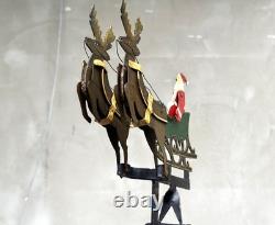 Vintage Metal Kinetic Balance Toy Santa Sleigh Reindeer