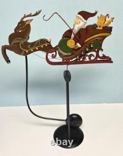 Vintage Metal Santa, Sleigh w Bells & Reindeer Reticulated Rocker Pendulum