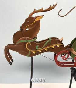 Vintage Metal Santa, Sleigh w Bells & Reindeer Reticulated Rocker Pendulum