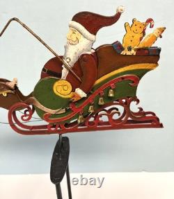 Vintage Metal Santa, Sleigh w Bells & Reindeer Reticulated Rocker Pendulum