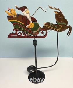 Vintage Metal Santa, Sleigh w Bells & Reindeer Reticulated Rocker Pendulum