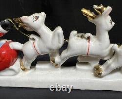 Vintage MidCentury Relco Labeled Santa Sleigh Chained Reindeer Candleholder
