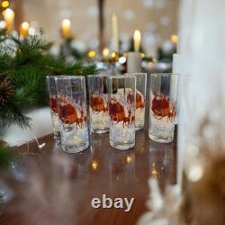 Vintage Mid-Century Christmas Santa Sleigh Reindeer Highball Glasses Set of 6