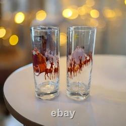 Vintage Mid-Century Christmas Santa Sleigh Reindeer Highball Glasses Set of 6