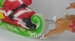 Vintage Miniature Empire Light Up Blow Mold Santa Sleigh Reindeer-works-nice