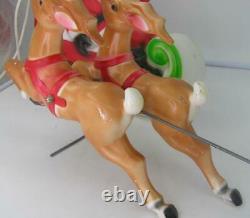 Vintage Miniature Empire Light Up Blow Mold Santa Sleigh Reindeer-works-nice