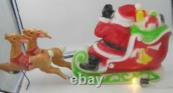 Vintage Miniature Empire Light Up Blow Mold Santa Sleigh Reindeer-works-nice