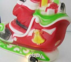 Vintage Miniature Empire Light Up Blow Mold Santa Sleigh Reindeer-works-nice