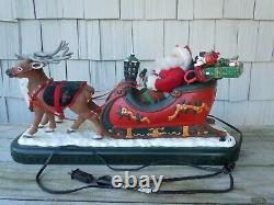 Vintage Motorized Lighted Moving Santa Clause With Reindeer & Sled